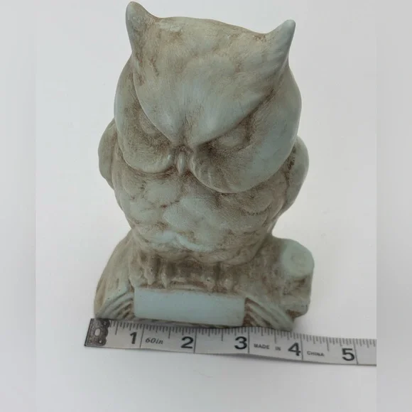 Rustic Vintage Owl Sculpture in Distressed Blue-Green and Brown -Alaskan Clay - Picture 6 of 9